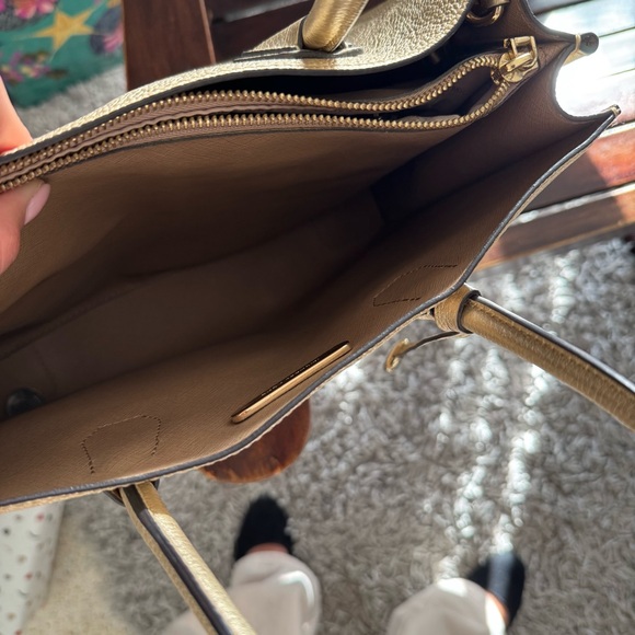 Michael Kors Mercer Large Metallic Pebbled Leather Tote Gold Shoulder Bag - Picture 6 of 9